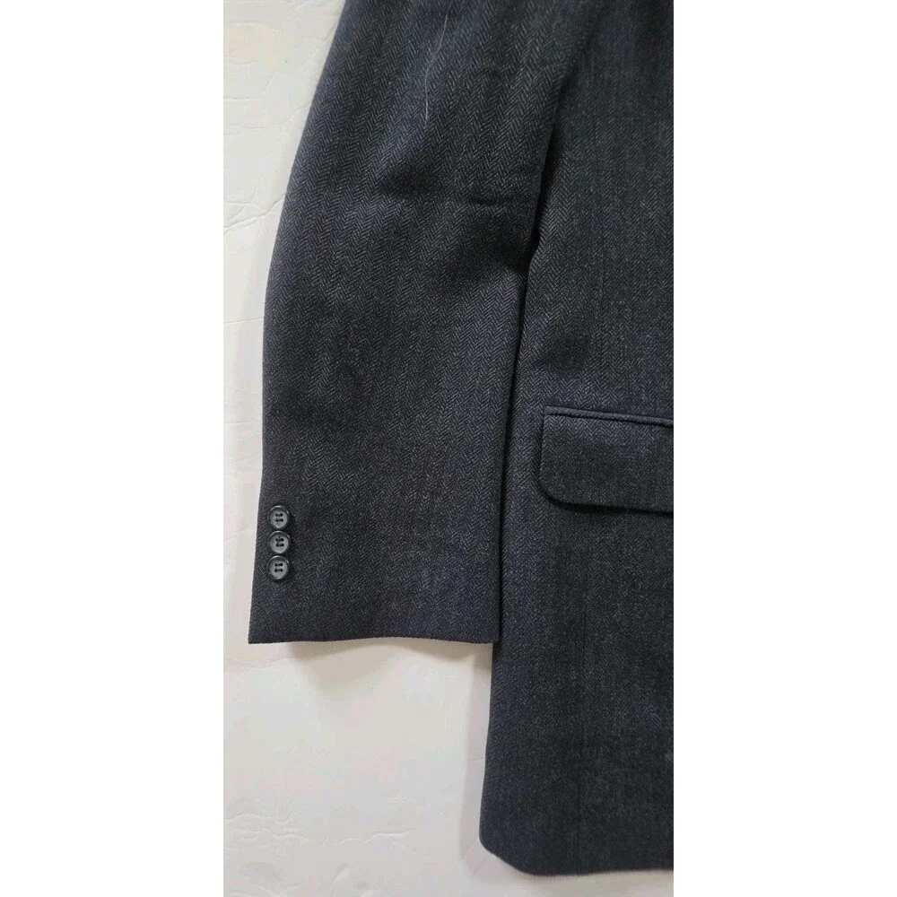 Etienne Aigner Mens Wool Lambswool Blazer 44L Charcoal Gray Herringbone Sport
